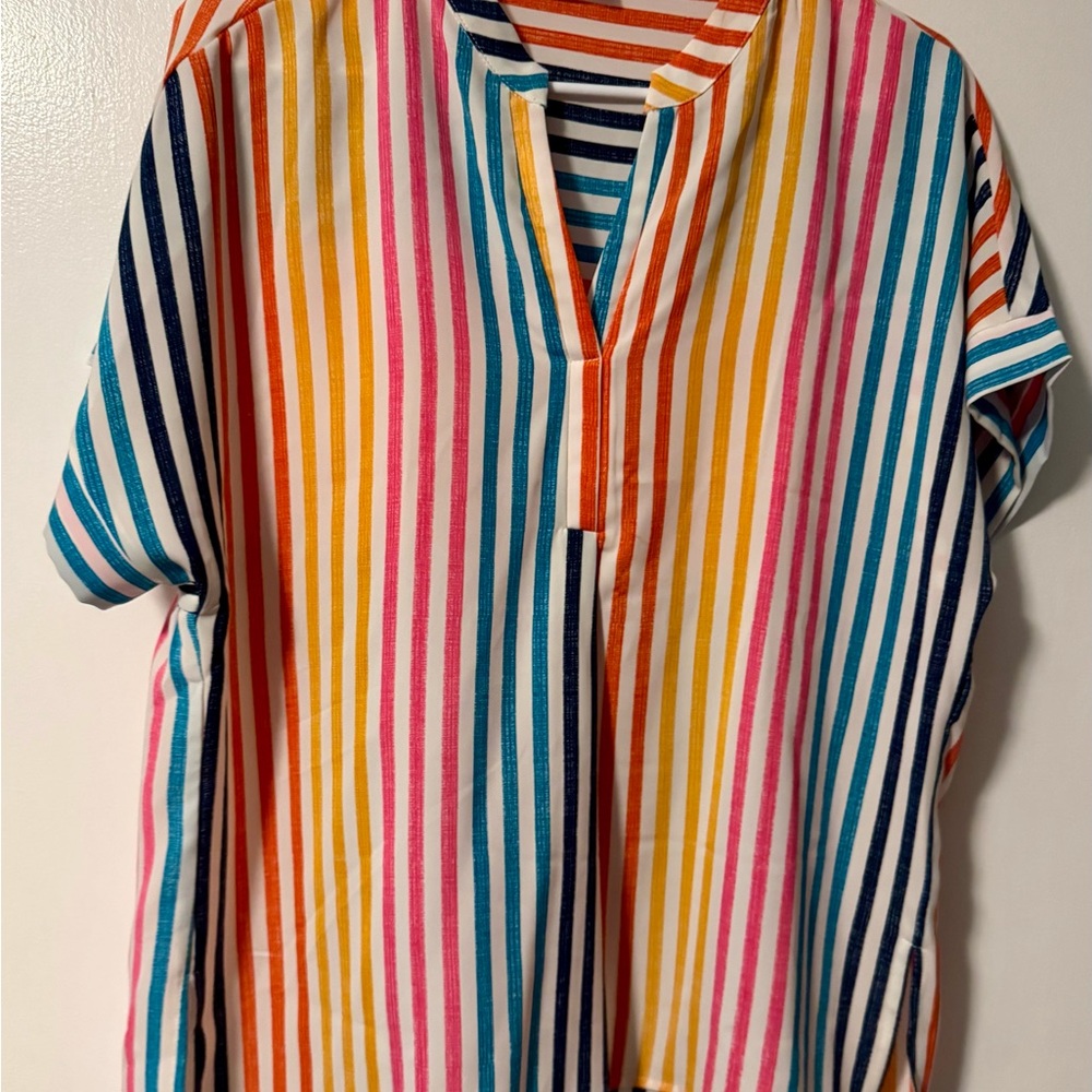 NWOT Emily Wonder Colorful Striped Short Sleeve Shirt